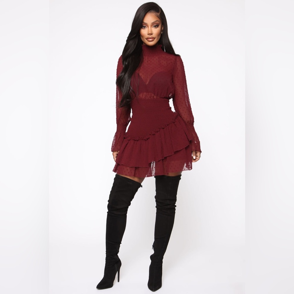 Fashion Nova Sweet Like Me Mini Dress in Burgundy Size XS